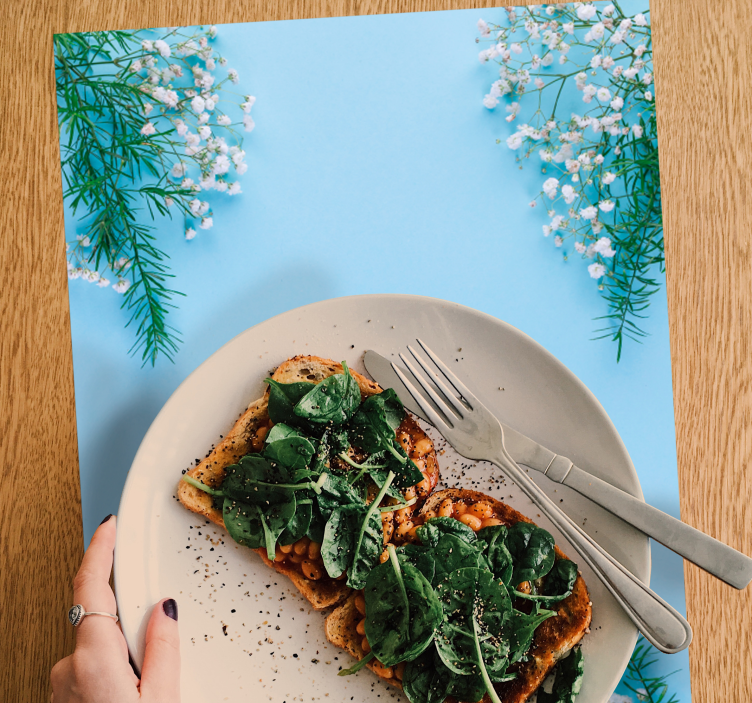 Blue background with flowers original placemats - TenStickers