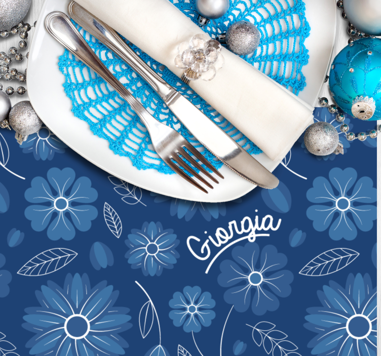 Blue flower elegant design custom name placemat - TenStickers