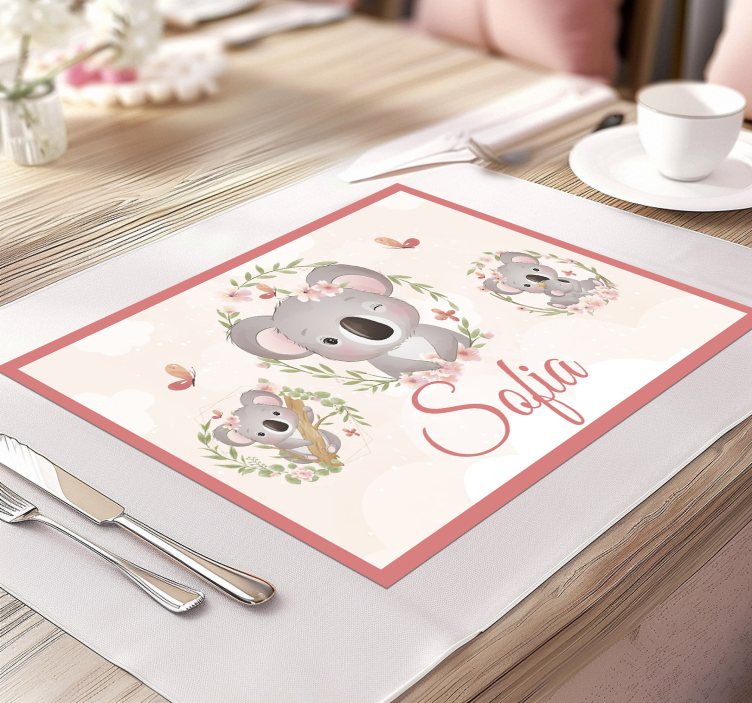 Cute animals koala with name  children placemats - TenStickers