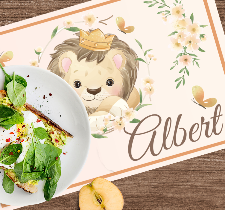 Cute animals lioness with name placemats - TenStickers