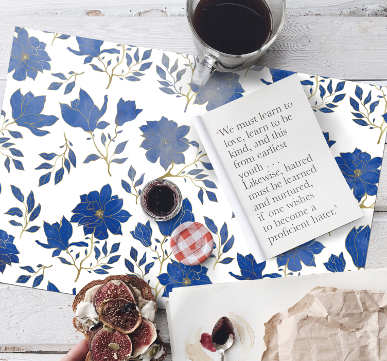 Dark blue flowers modern placemats - TenStickers