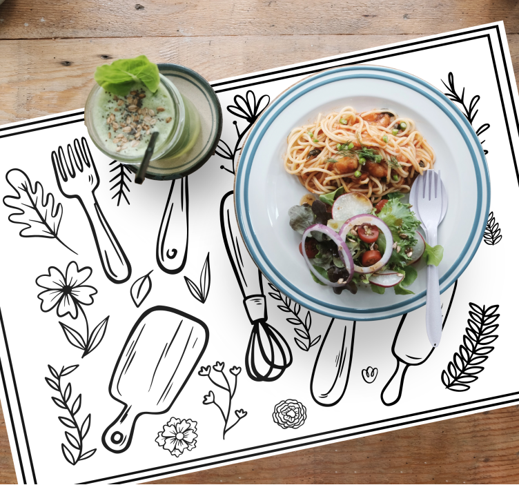 Floral and ornamental with utensils placemat - TenStickers