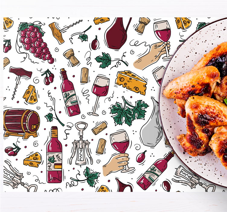 Grapes, wine and cheese vintage placemats - TenStickers