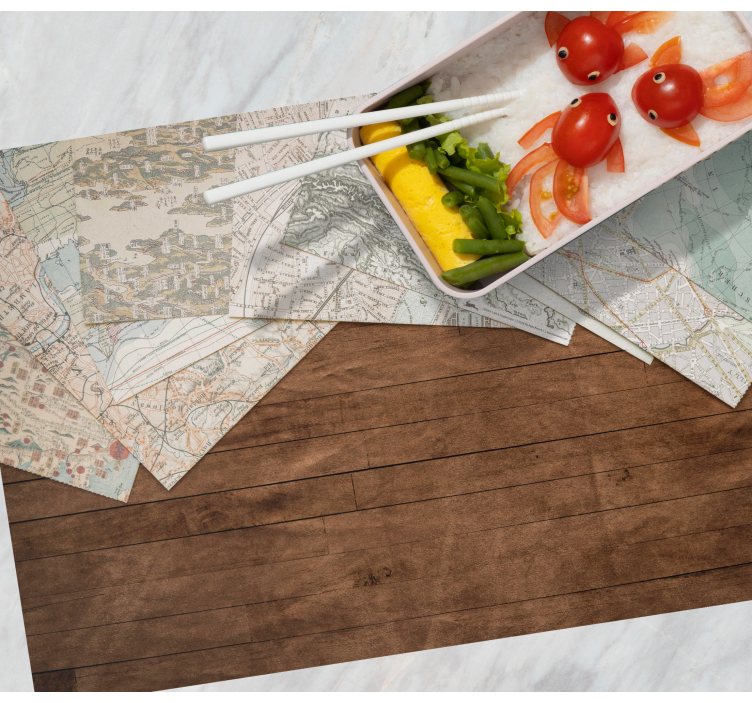 Map on wooden table textured placemats - TenStickers