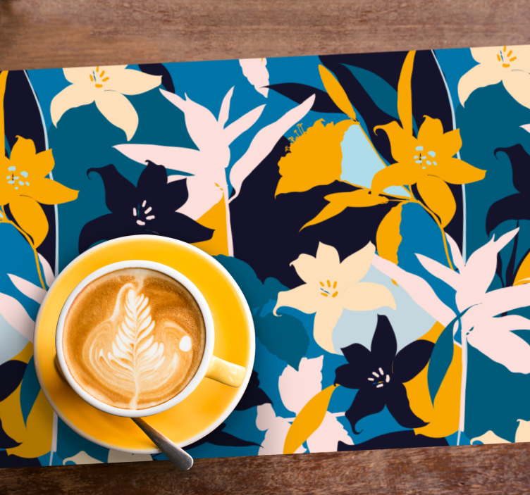 White lilies on blue background  modern placemat - TenStickers