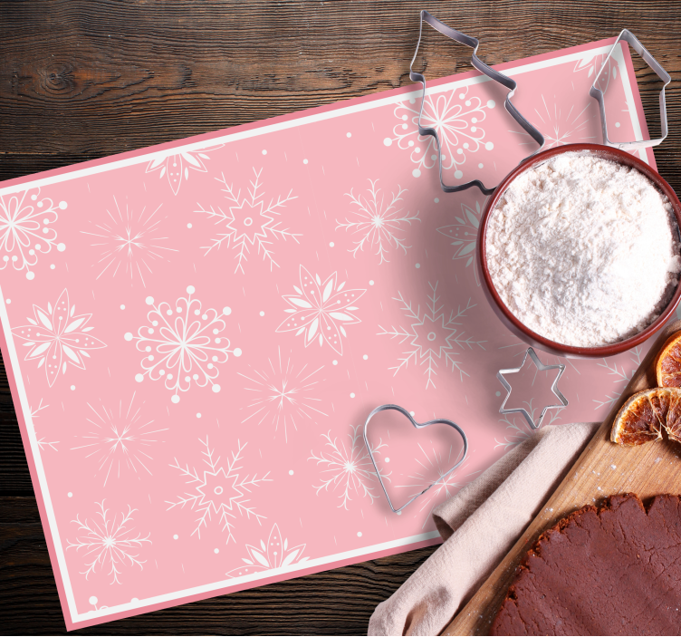 White snowflakes on pink background placemats - TenStickers