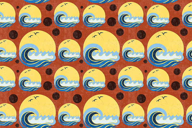 Sun, Beach and Wave pattern 70's sun placemats - TenStickers