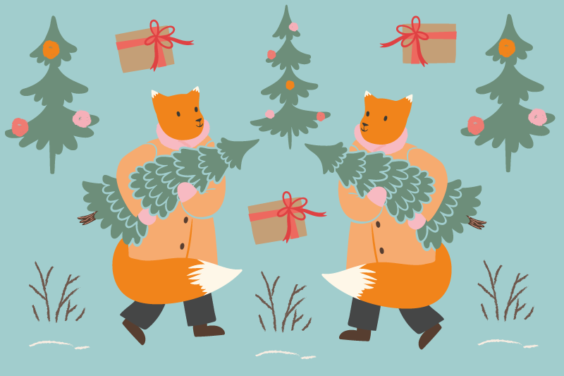 Christmas placemats featuring festive fox with tree - TenStickers