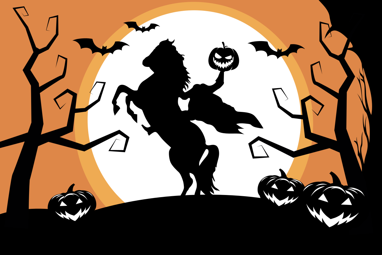 Halloween placemats featuring a horse with a pumpkin - TenStickers