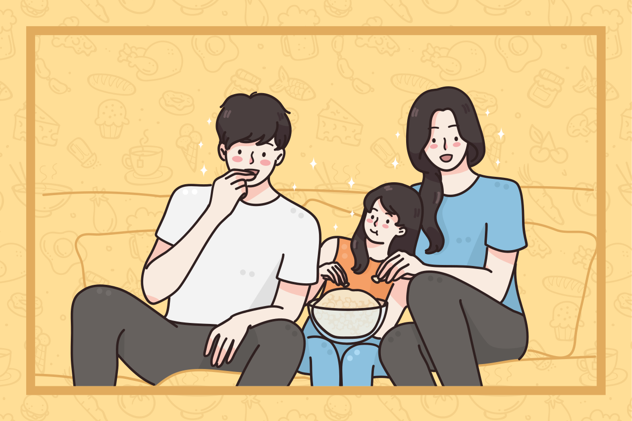 Children placemats family enjoying snacks - TenStickers