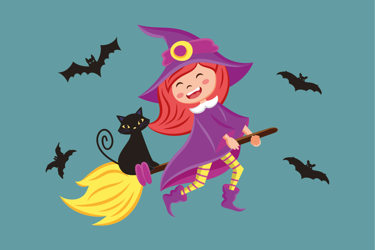Witch flying with black cat Halloween placemats - TenStickers