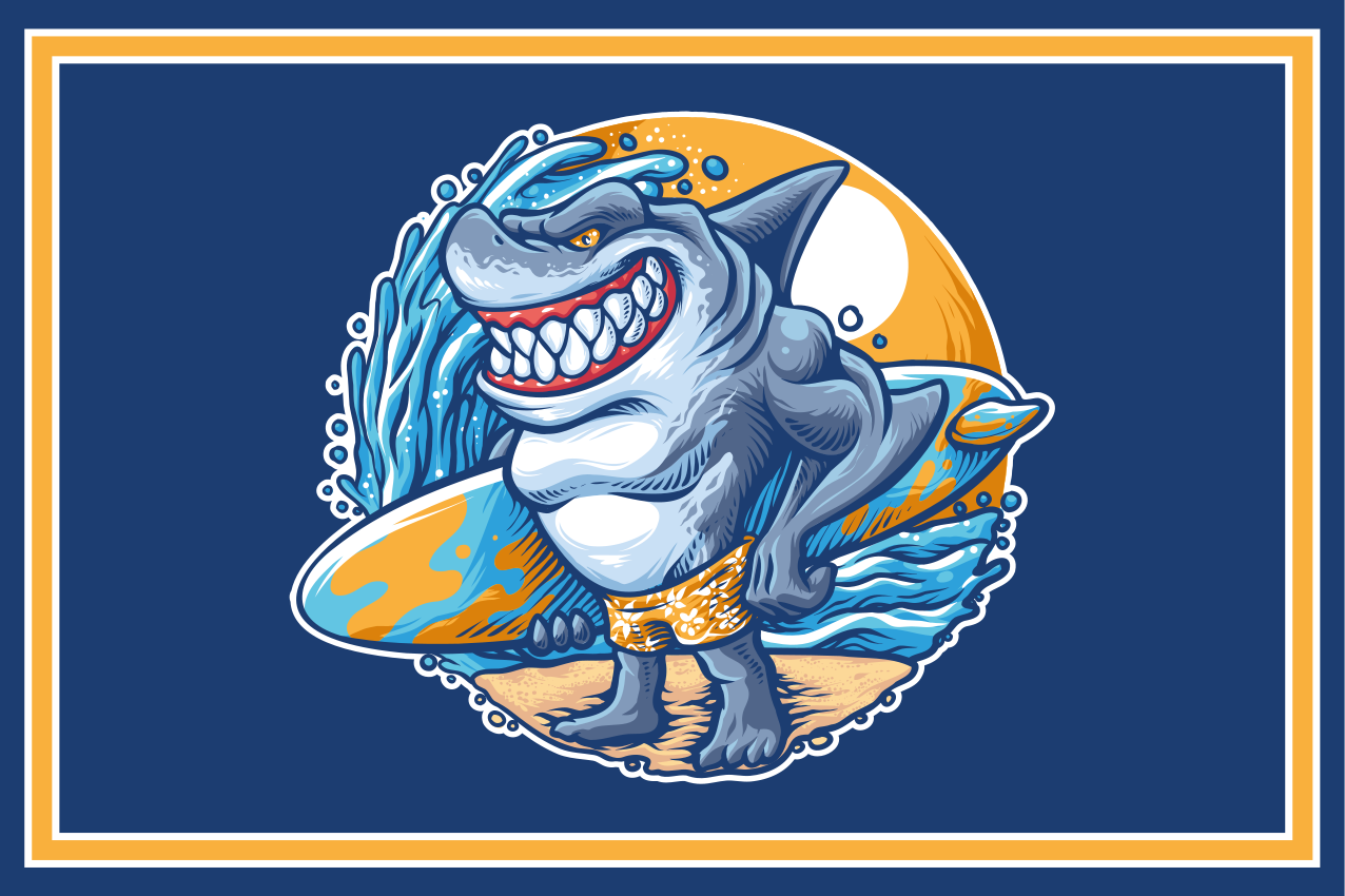 Surfboard shark cartoon  original placemats - TenStickers