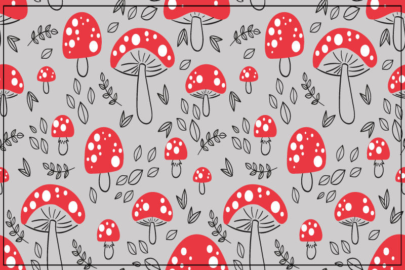 Classic mushrooms on gray background placemats - TenStickers