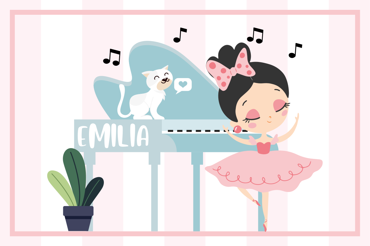 Princess with a cat and a piano placemats - TenStickers