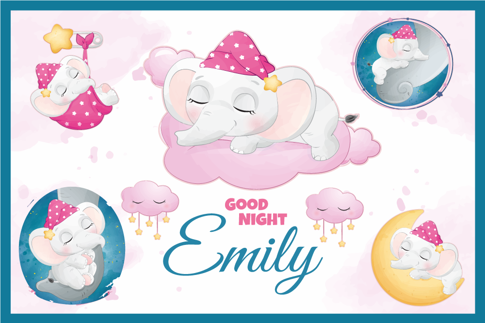 Cute elephant girl with name children placemats - TenStickers