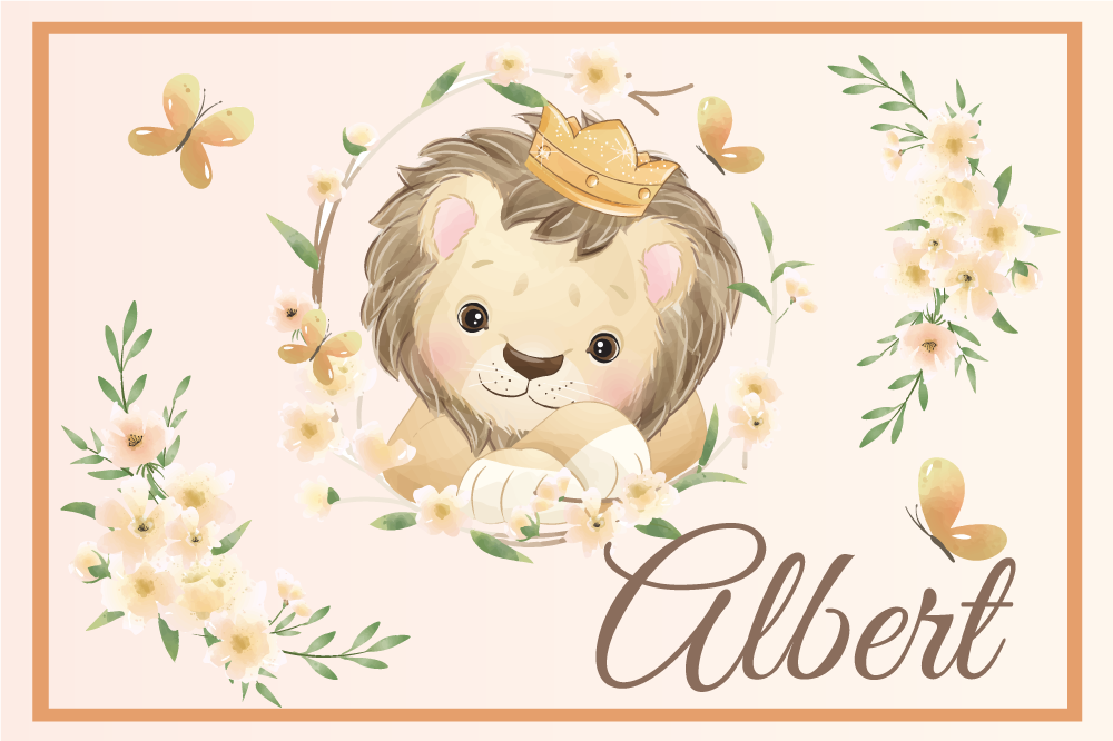 Cute animals lioness with name placemats - TenStickers
