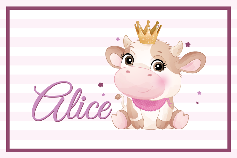 Cute cow for girl with name children placemats - TenStickers