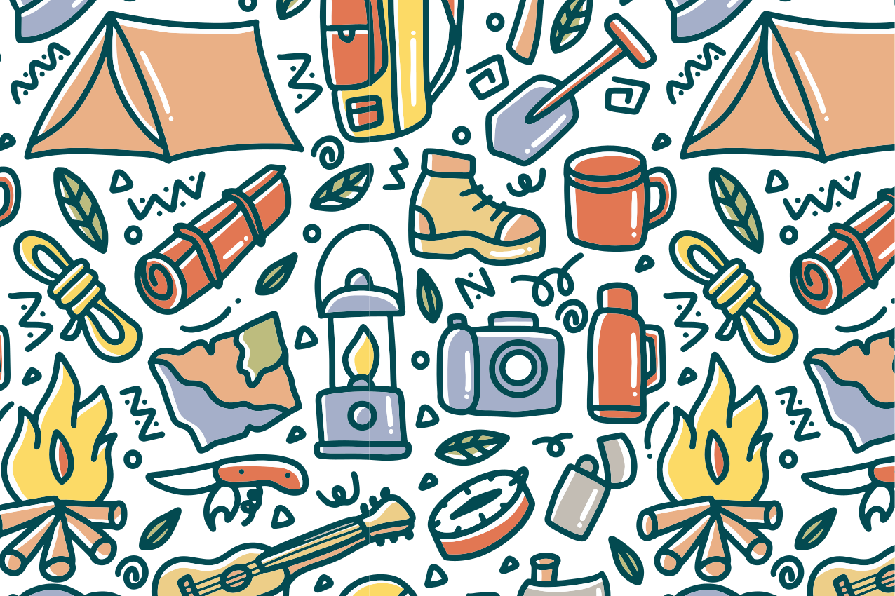 Hand drawn mountain and camping stuff placemats - TenStickers