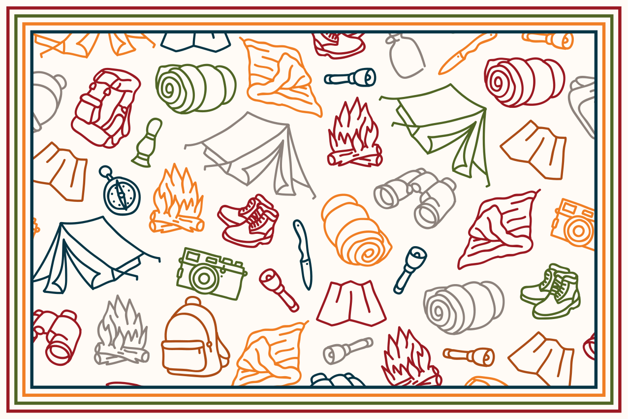 Camping boat, wood fire, boots  table placemats - TenStickers