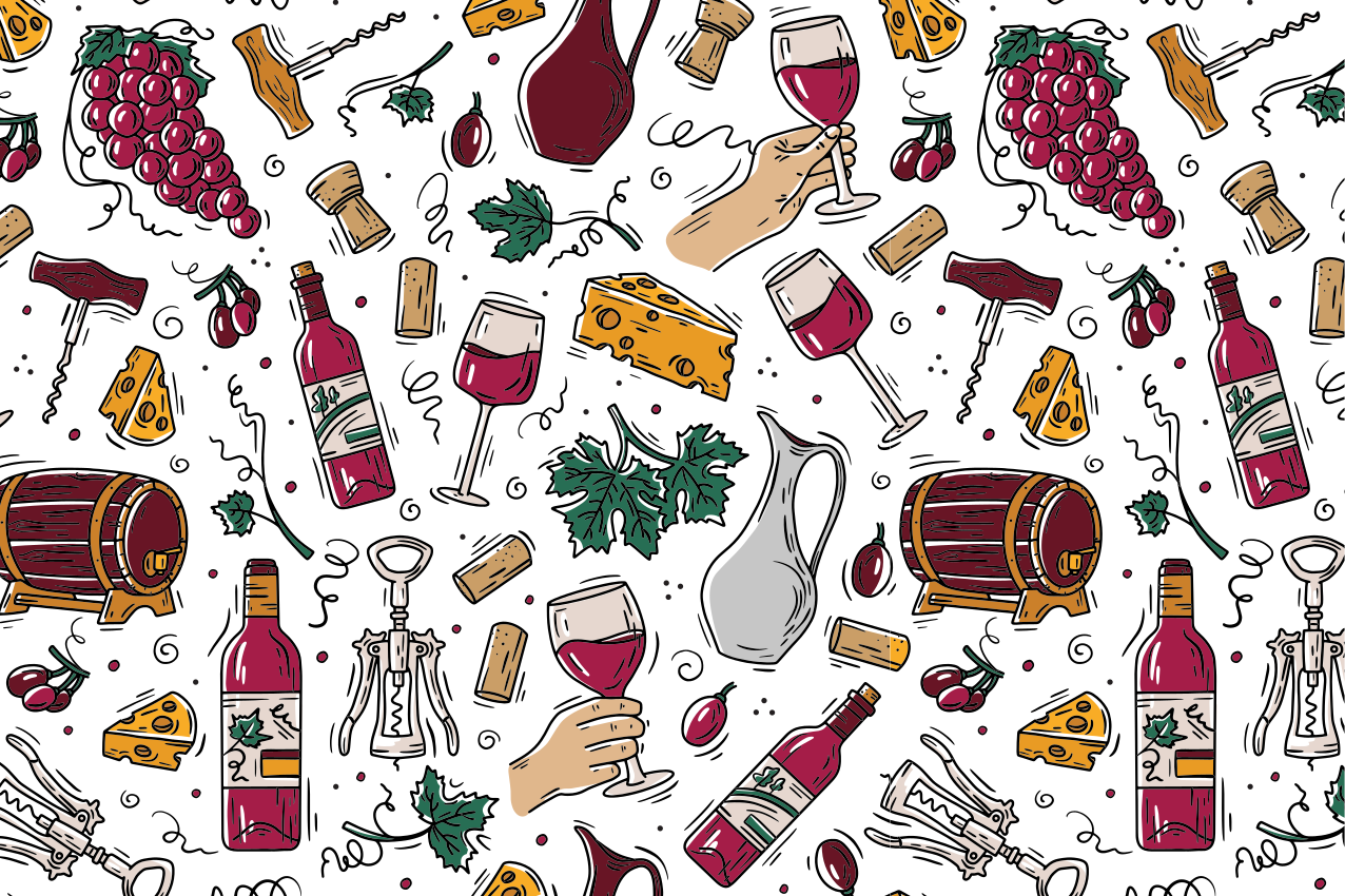 Grapes, wine and cheese vintage placemats - TenStickers