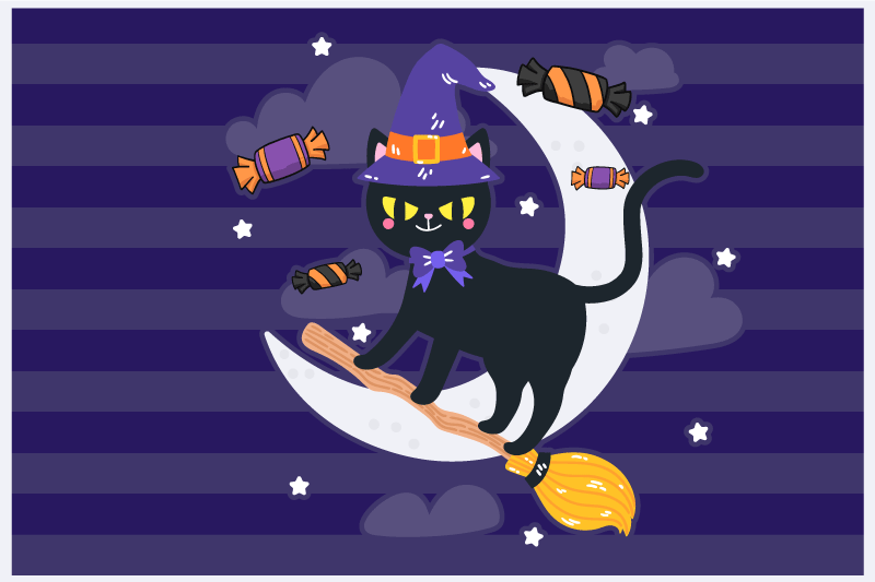 Halloween placemats witchy cat on a broom - TenStickers