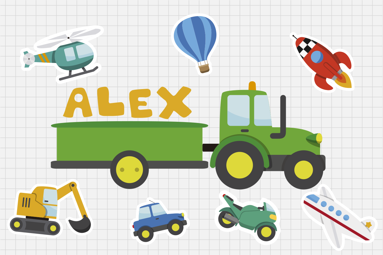 different cartoon transport Personalised placemats - TenStickers