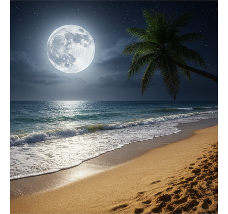 Sea mural full moon ocean view - TenStickers