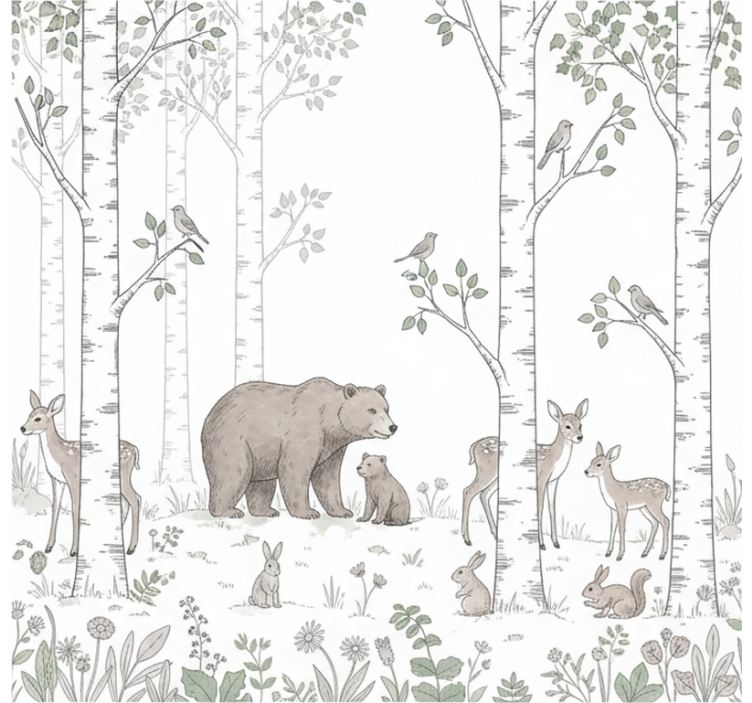 Forest wall mural playful woodland illustration - TenStickers