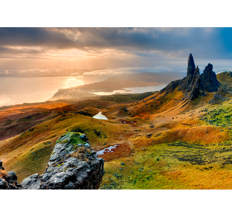 Highland Sunrise landscape mural wallpaper - TenStickers