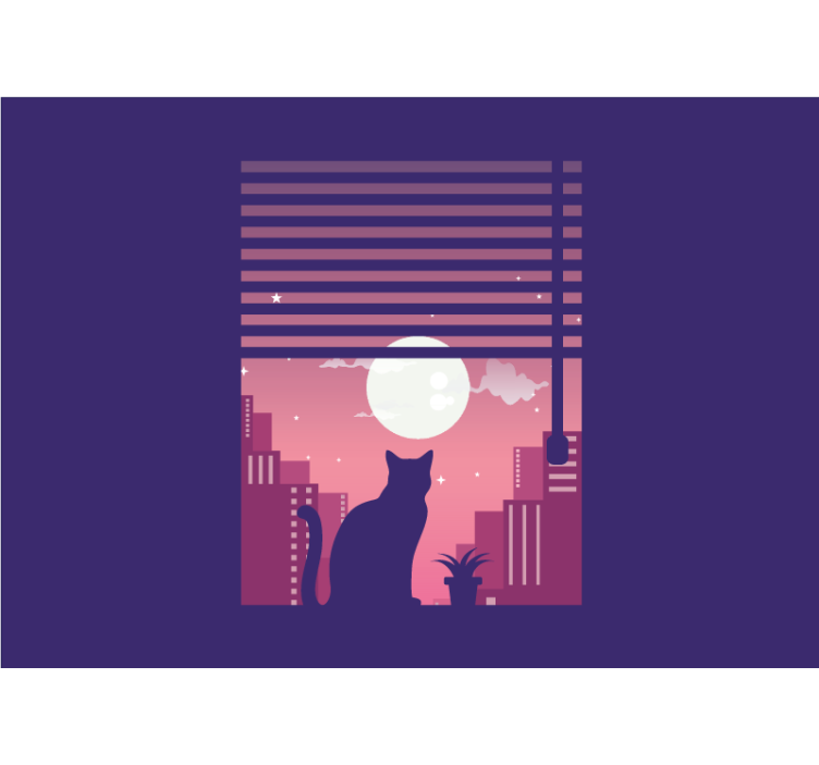 Cat night city logo living room wall mural - TenStickers