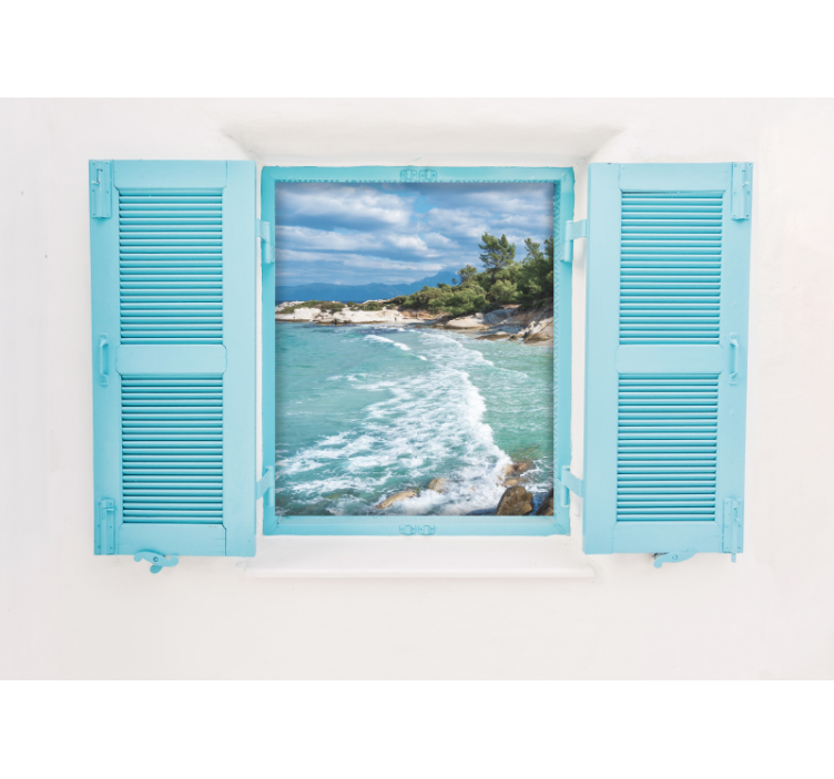 Tranquil coastal window view sea mural - TenStickers