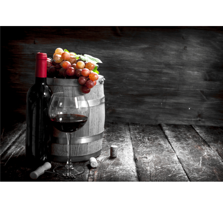 Wooden barrel with wine bottle 3D Wall Mural - TenStickers