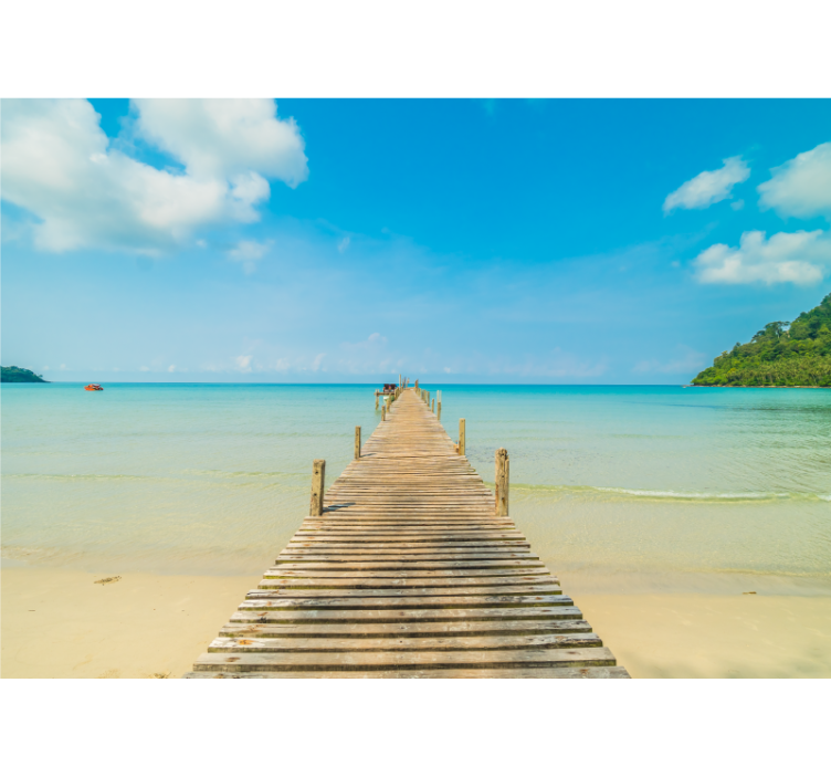 Sea mural wooden dock perspective - TenStickers