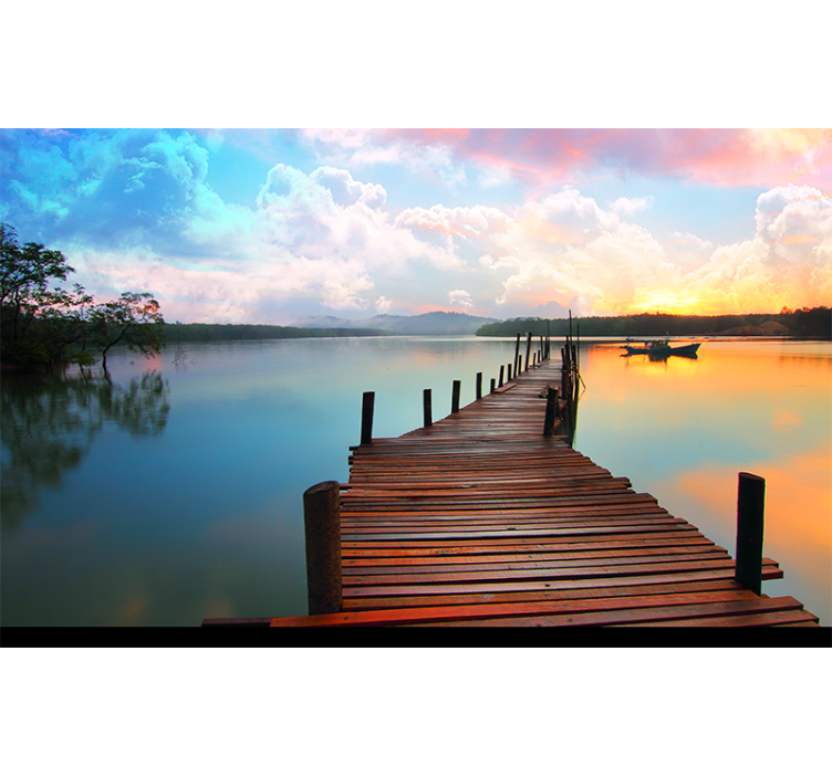 Landscape mural wallpaper serene waterway path - TenStickers