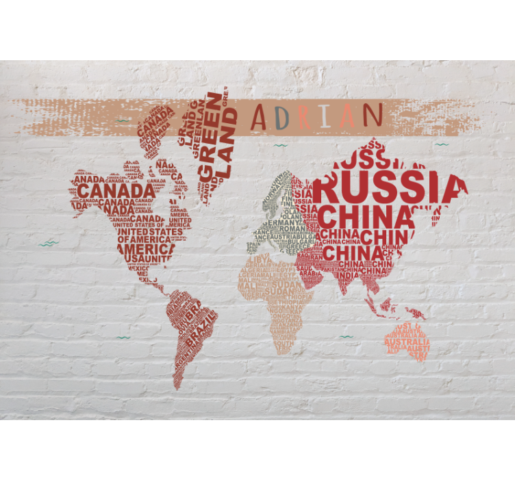 Global Map Labels world map wall mural - TenStickers