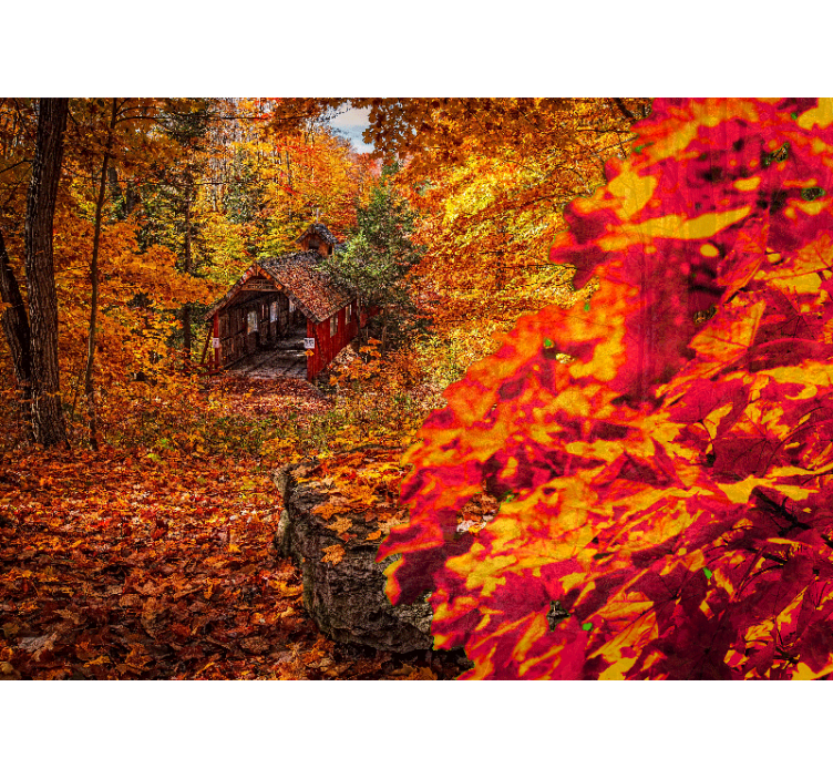 Landscape mural wallpaper autumn cottage scene - TenStickers