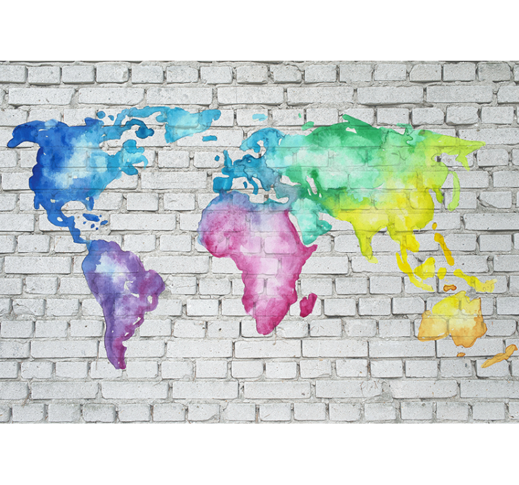 Colourful brick wall world map world map mural - TenStickers