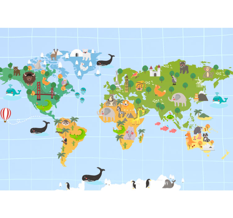 Graph paper with colors world map mural - TenStickers