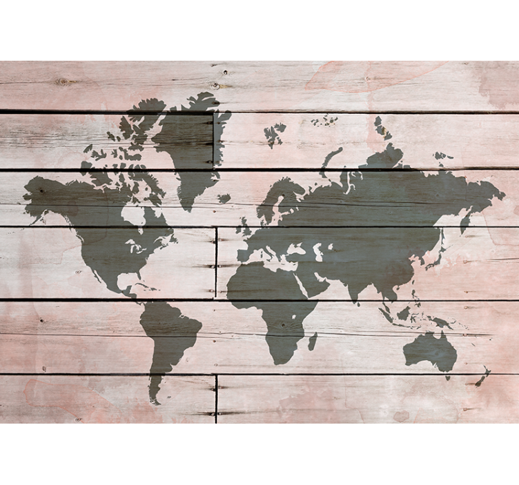 Wooden plank coloured world map mural - TenStickers