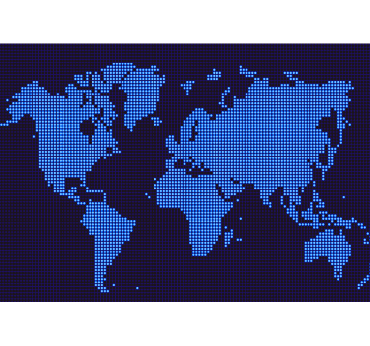 Blue pixel with black world map mural - TenStickers
