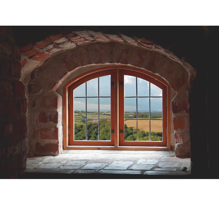 Landscape mural wallpaper stone arch window - TenStickers