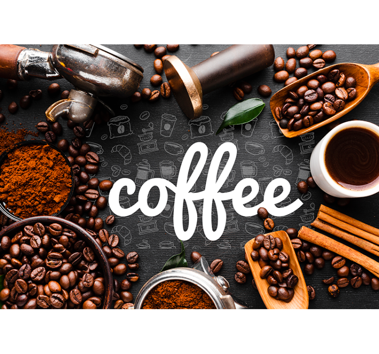 Coffee ingredients and utensils wall mural - TenStickers