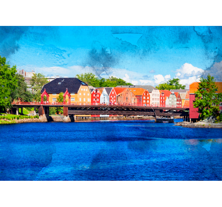 Trondheim city daytime bridge wall mural - TenStickers