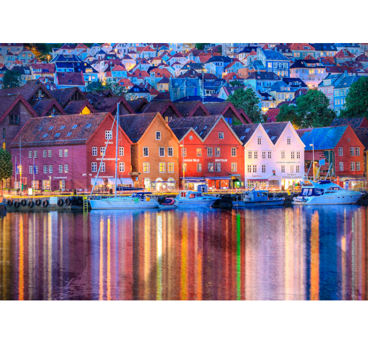 Bergen city evening river wall mural - TenStickers