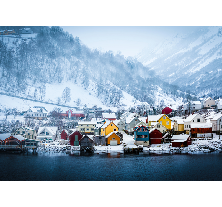 Norwegian landscape snowy mountains wall mural - TenStickers