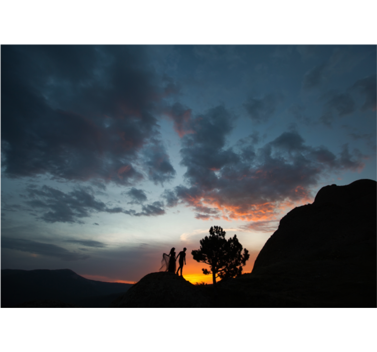 Landscape mural wallpaper silhouette at sunset - TenStickers
