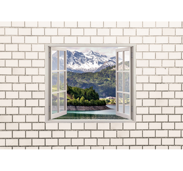 White brick wall with a photo brick wall mural - TenStickers