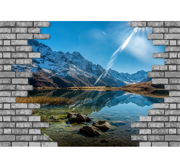 Broken brick wall with photo brick wall mural - TenStickers