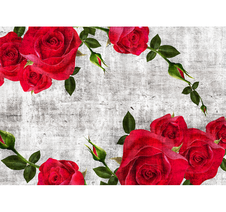 Red roses stone effect wall brick wall mural - TenStickers