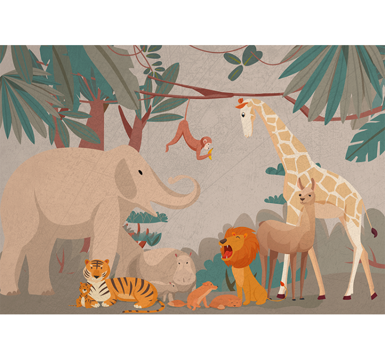 Animal wall mural safari animal gathering - TenStickers